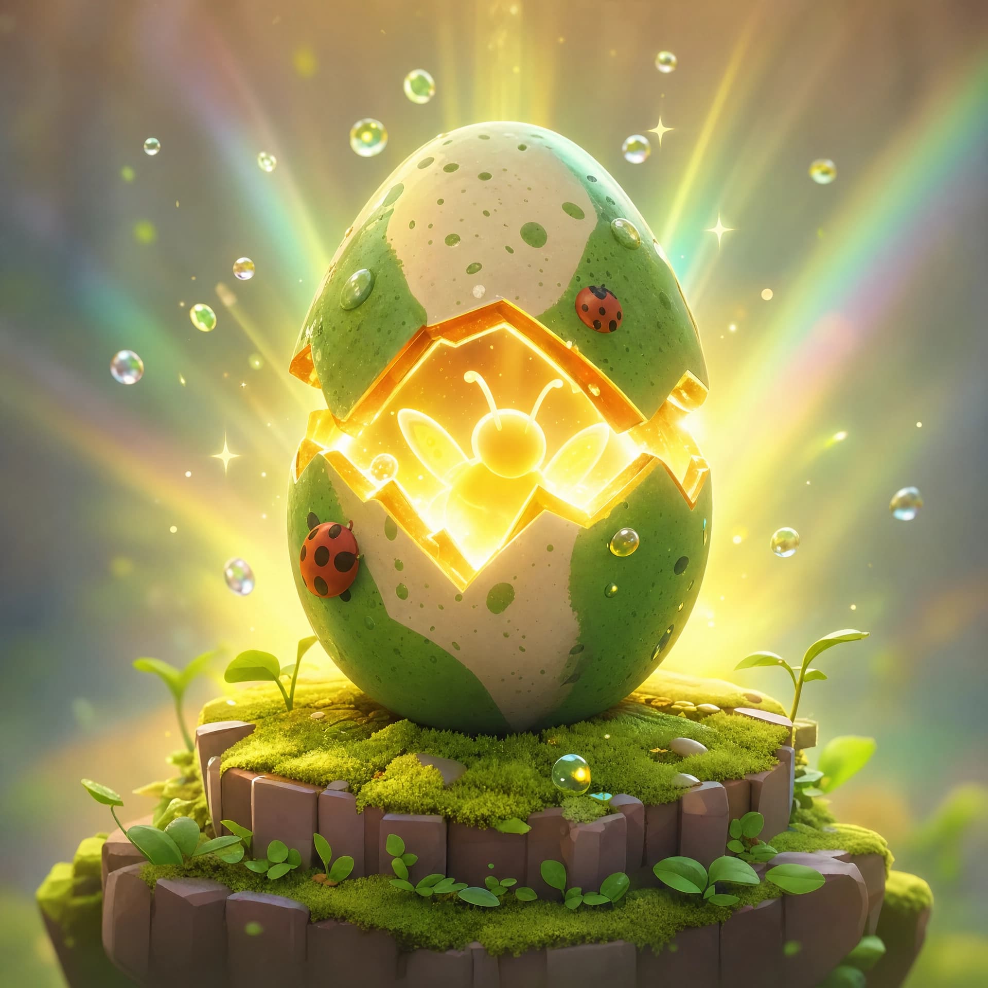 A Garden Wars gacha egg cracking open with light