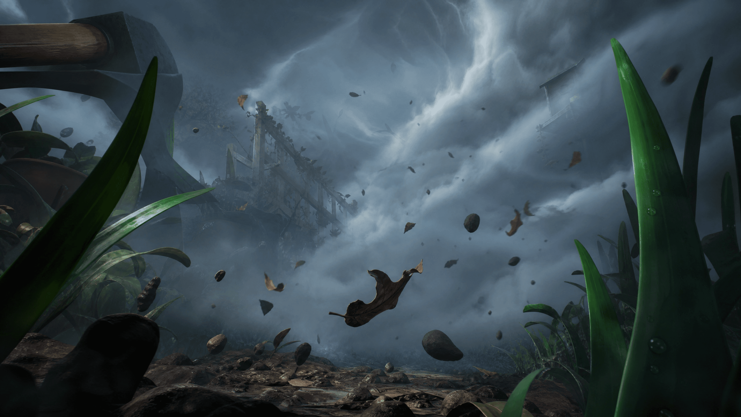 A tornado tears through the backyard arena